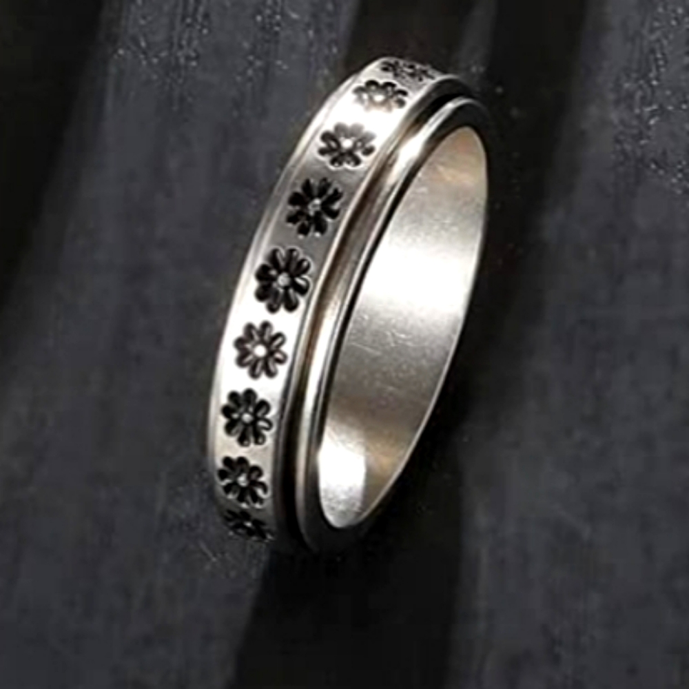 ANXIETY THERAPY RING STAINLESS STEEL SILVER SZ 8 ADHD DEPRESSION NAIL BITING